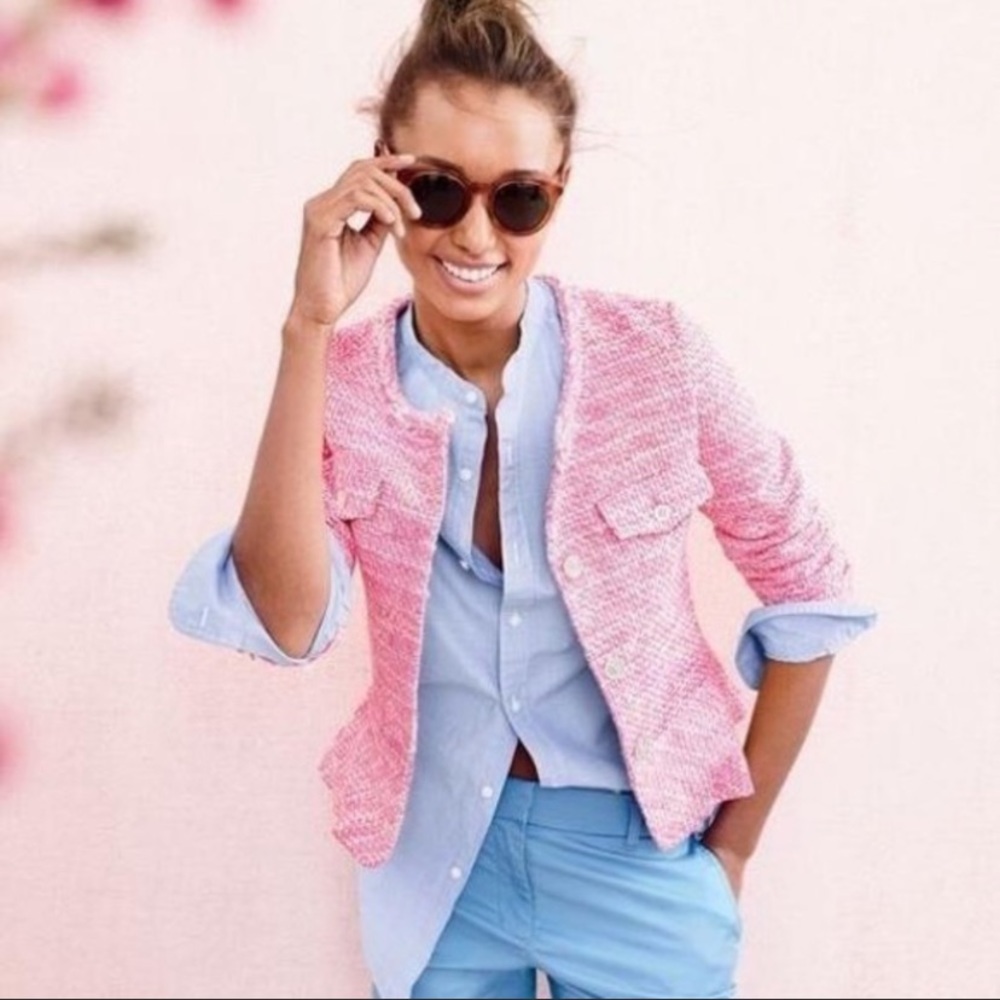 NWT J. Crew Pink Peplum Tweed Blazer